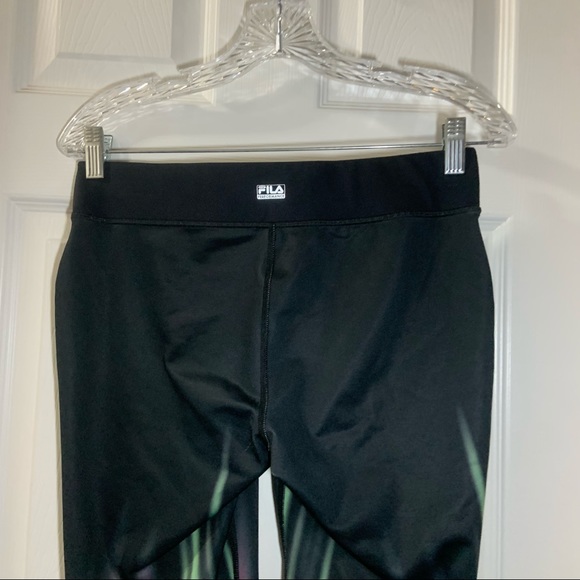 Fila Black/Green/Pink Print Cropped Capri Leggings S - Picture 7 of 8